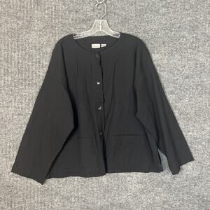 Chicos 3 Womens Crinkle Boxy Button Up Shirt Size XL Black Lagenlook Mature